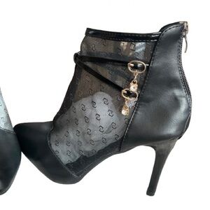 Faux Leather & Sheer Mesh Ankle Boots - Size 39